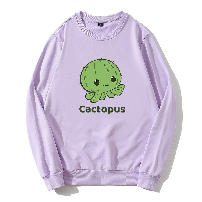 CACTOPUS Sweatshirt mit Rundkragen und Kaktus-Oktopus-Grafik - Lila - 5XL - image 3