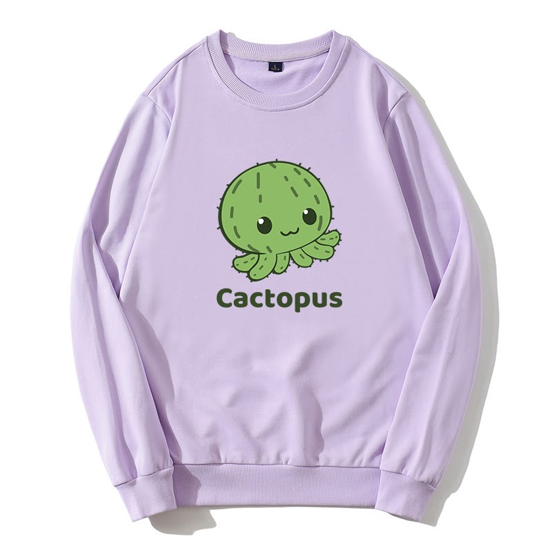 CACTOPUS Sweatshirt mit Rundkragen und Kaktus-Oktopus-Grafik - Lila - 5XL - image 3