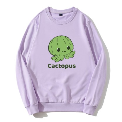 CACTOPUS Sweatshirt mit Rundkragen und Kaktus-Oktopus-Grafik - Lila - 5XL - image 3