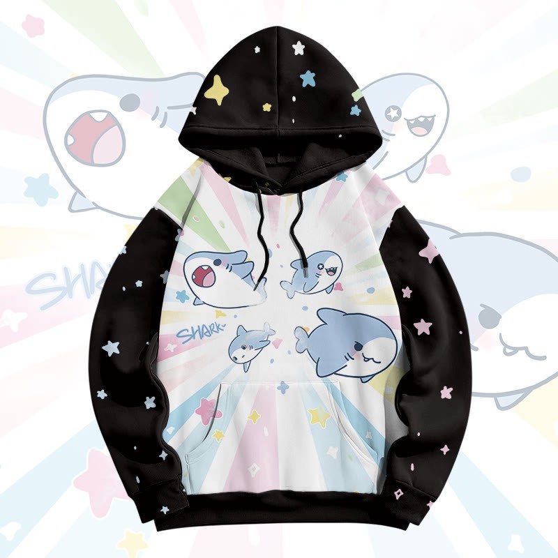 MODAKAWA Pullover-Hoodie mit lustigem Hai-Motiv und Allover-Print - image 3