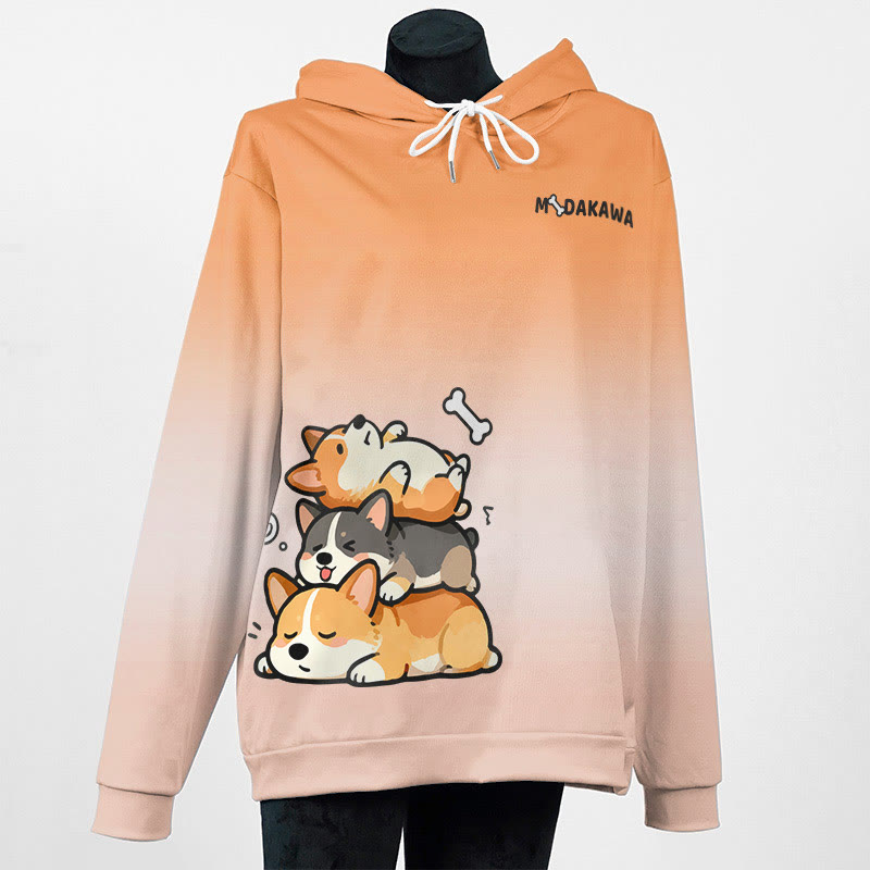 MODAKAWA Farbverlauf-Pullover-Hoodie mit schlafendem Welpenmotiv - Orange - 6XL - image 3