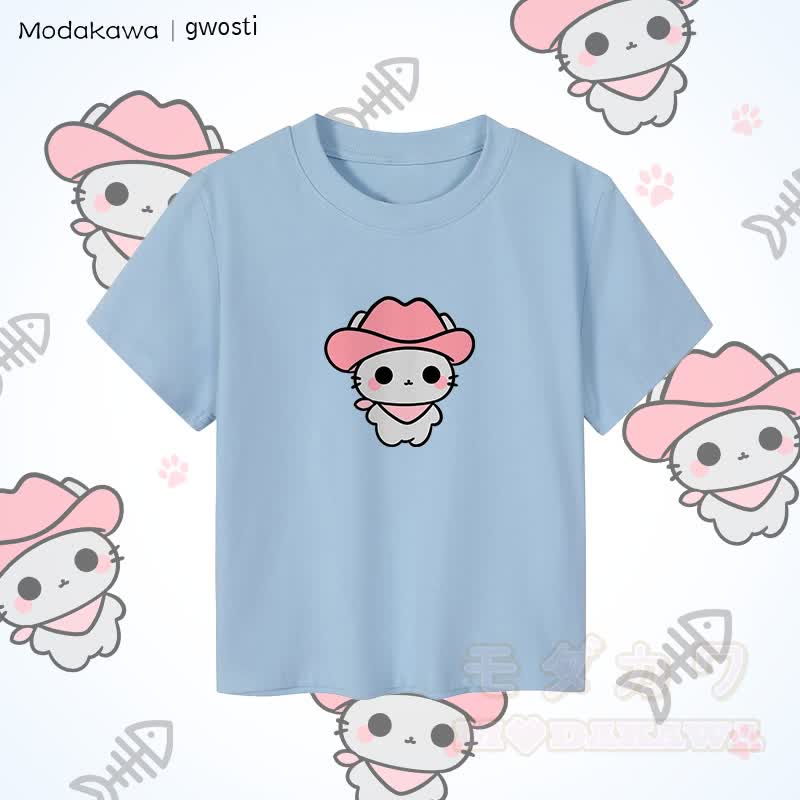 MODAKAWA X gwosti Pink Meowdy Graphic Damen Crop-Top aus 92 % gekämmter Baumwolle - Blau - XL - image 5
