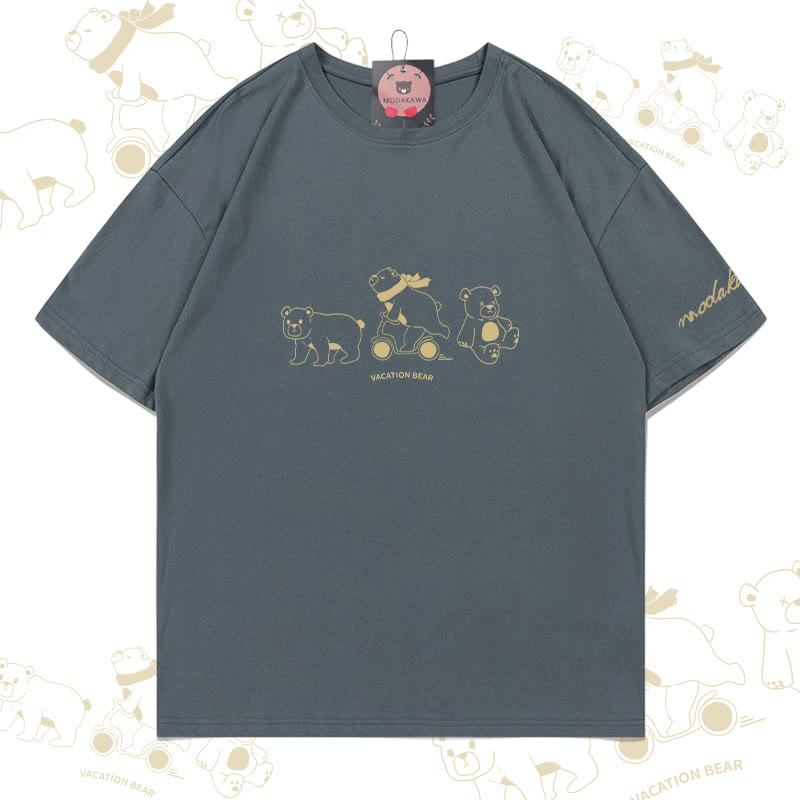 VACATION BEAR Grafik Modakawa Baumwoll-T-Shirt - Grey - 5XL - image 3
