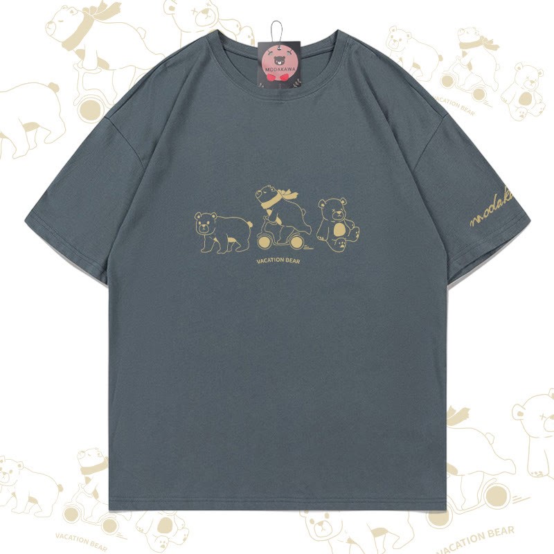VACATION BEAR Grafik Modakawa Baumwoll-T-Shirt - Grey - 5XL - image 3
