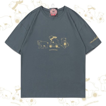 VACATION BEAR Grafik Modakawa Baumwoll-T-Shirt - Grey - 5XL - image 3