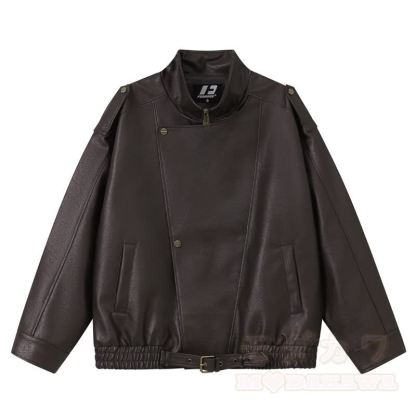 Vintage-Jacke aus Kunstleder mit asymmetrischem Revers, Reißverschluss und lockerem Schnitt - Braun - 2XL - image 9