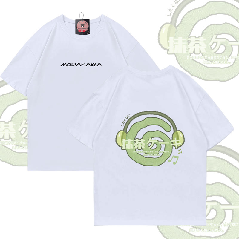 Matcha-Kopfhörer-Grafik Modakawa Baumwoll-T-Shirt - White - 5XL - image 3