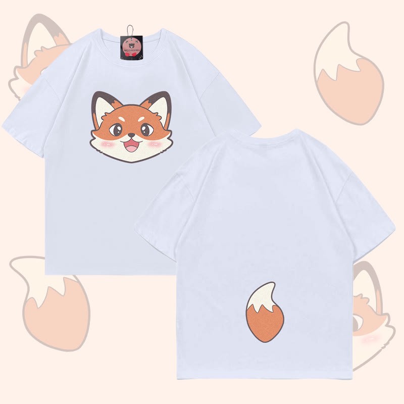 MODAKAWA Fuchskopf- und Schwanzgrafik-T-Shirt - White - 5XL - image 4