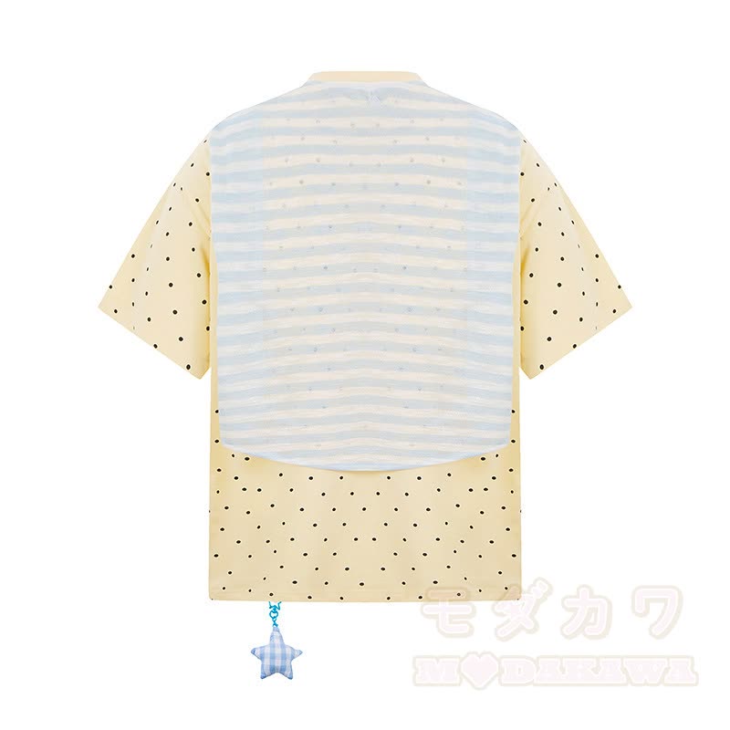 Hochwertiges, strapazierfähiges Set aus zweiteiligem Set: T-Shirt mit Polka-Dot-Stickerei und weit geschnittener Hose. - image 5