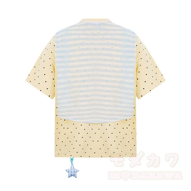 Hochwertiges, strapazierfähiges Set aus zweiteiligem Set: T-Shirt mit Polka-Dot-Stickerei und weit geschnittener Hose. - image 5