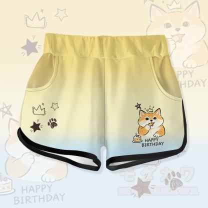 HAPPY zum Geburtstag! Niedliche Katzenkuchen-Grafik Modakawa Gradient Shorts - Gelb - 5XL - image 4