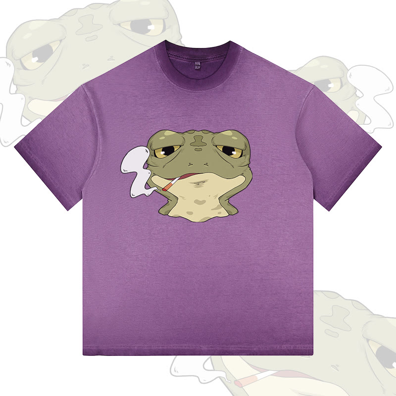 Modakawa T-Shirt mit Rauchfrosch-Motiv, 100 % Baumwolle, Farbverlauf, gewaschen - Purple - 5XL - image 3