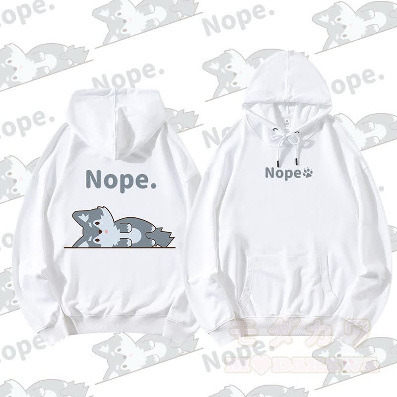 MODAKAWA Wolf Lying Flat Graphic Streetwear Pullover Hoodie - Weiß - 5XL - image 6