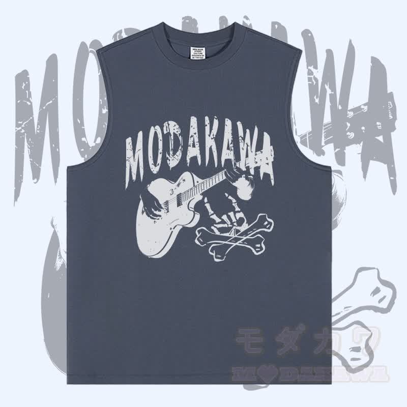 MODAKAWA Ärmelloses T-Shirt mit Gitarrenschädel-Grafik - Blau - 2XL - image 3
