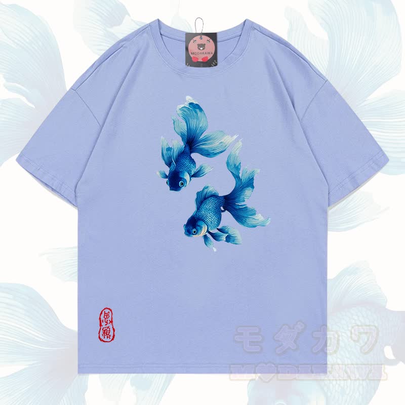 MODAKAWA Fisch-Grafik T-Shirt aus 100 % Baumwolle - Dunstblau - 5XL - image 10