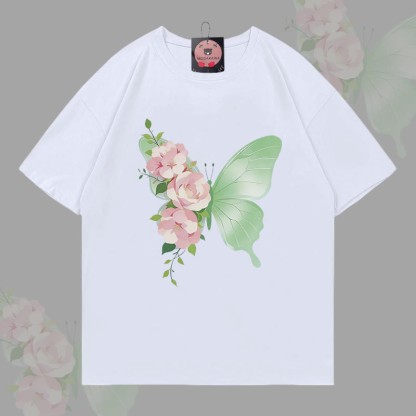 MODAKAWA T-Shirt mit Blumen- und Schmetterlingsgrafik - White - 5XL - image 4