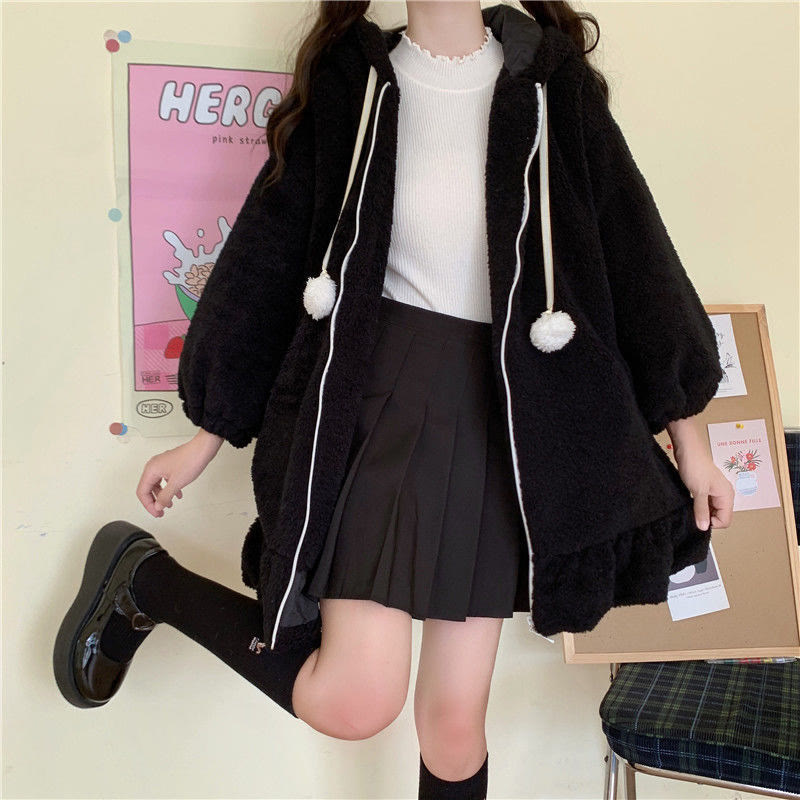 Niedliche Sherpa-Kapuzenjacke mit Hasenohren - image 8