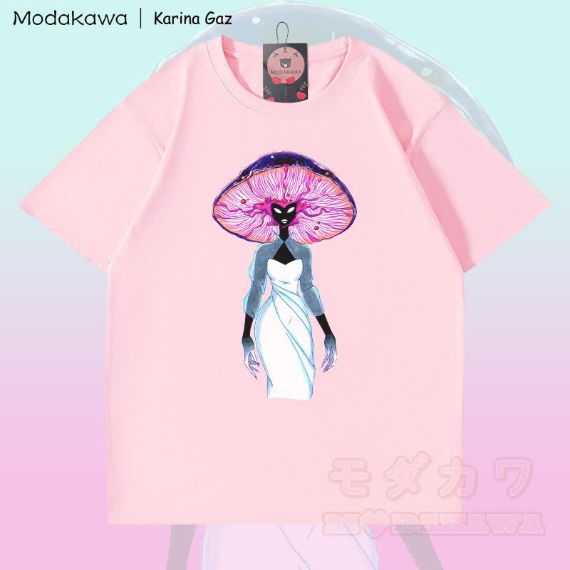 MODAKAWA X Karina Gaz Mushroom Girl Grafik-T-Shirt aus 100 % Baumwolle - Rosa - 5XL - image 5