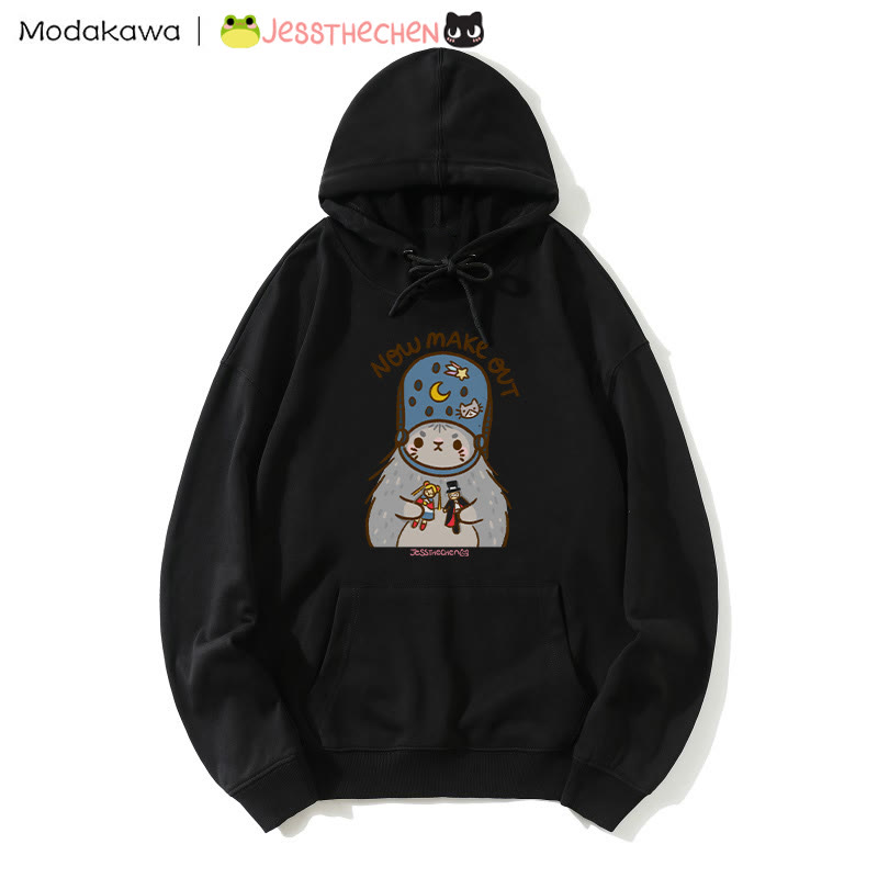 Kapuzenpullover mit schrulligem Kätzchen und Spielzeug-Grafik - Black - 5XL - image 5