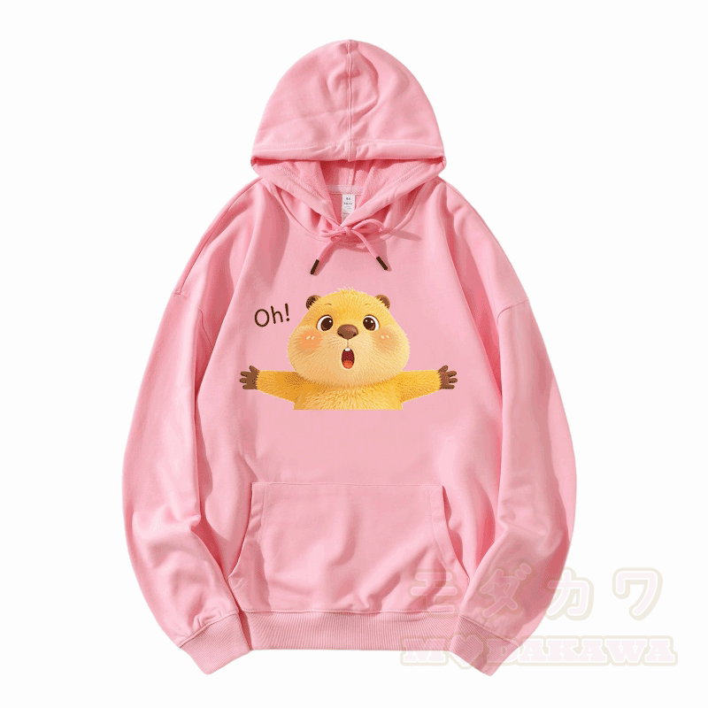 OH Capybara Grafik Modakawa Lockerer Baumwoll-Misch-Hoodie - Rosa - 5XL - image 4
