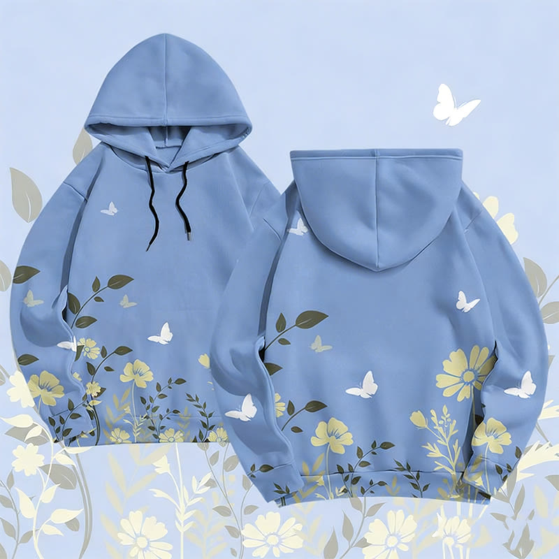 MODAKAWA Pullover-Hoodie mit Blumen- und Schmetterlingsmotiv (Allover-Print) - Blue - 6XL - image 3