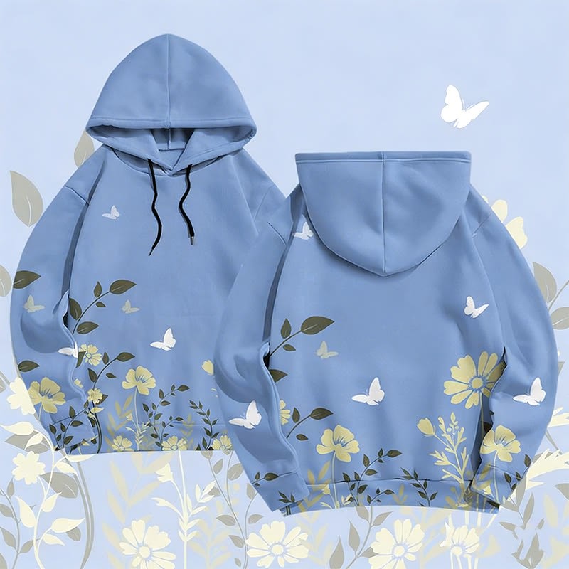 MODAKAWA Pullover-Hoodie mit Blumen- und Schmetterlingsmotiv (Allover-Print) - Blue - 6XL - image 3