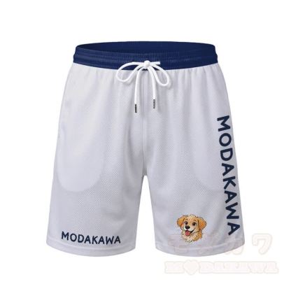 Herren-Sport-T-Shirt mit Welpenmotiv, Shorts mit Kordelzug, passendes Outfit von Modakawa - Weiße Shorts - 5XL - image 8