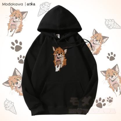 Kapuzenpullover mit Fleecefutter und Fuchs-Eiscreme-Grafik - Schwarz - 5XL - image 9