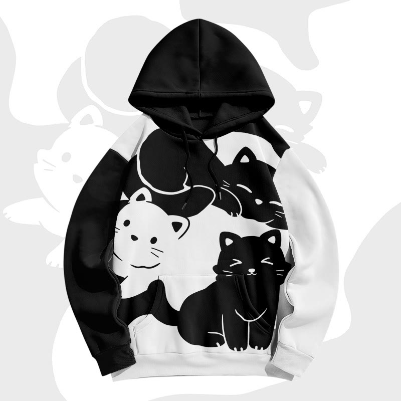 MODAKAWA Kitty Graphic Farben Block All Over Print Pullover Hoodie - Black - 8XL - image 4