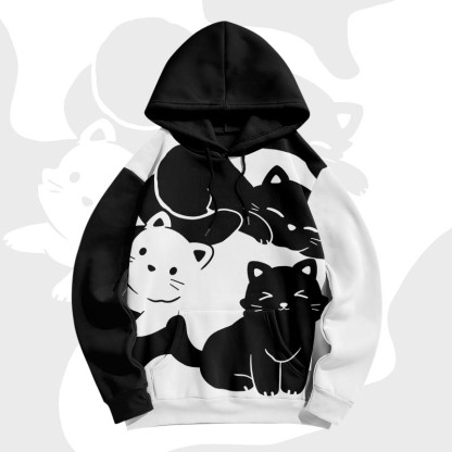 MODAKAWA Kitty Graphic Farben Block All Over Print Pullover Hoodie - Black - 8XL - image 4