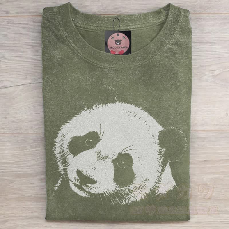 MODAKAWA Panda Face Graphic Unisex Vintage Washed T-Shirt - Grün - 5XL - image 4