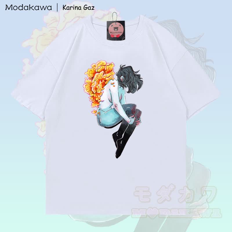MODAKAWA X Karina Gaz Back Girl Grafik T-Shirt aus 100% Baumwolle - Weiß - 5XL - image 3