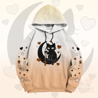Modakawa Pullover-Hoodie mit Farbverlauf, schwarzer Katze und Mond-Grafik - Khaki - 6XL - image 8