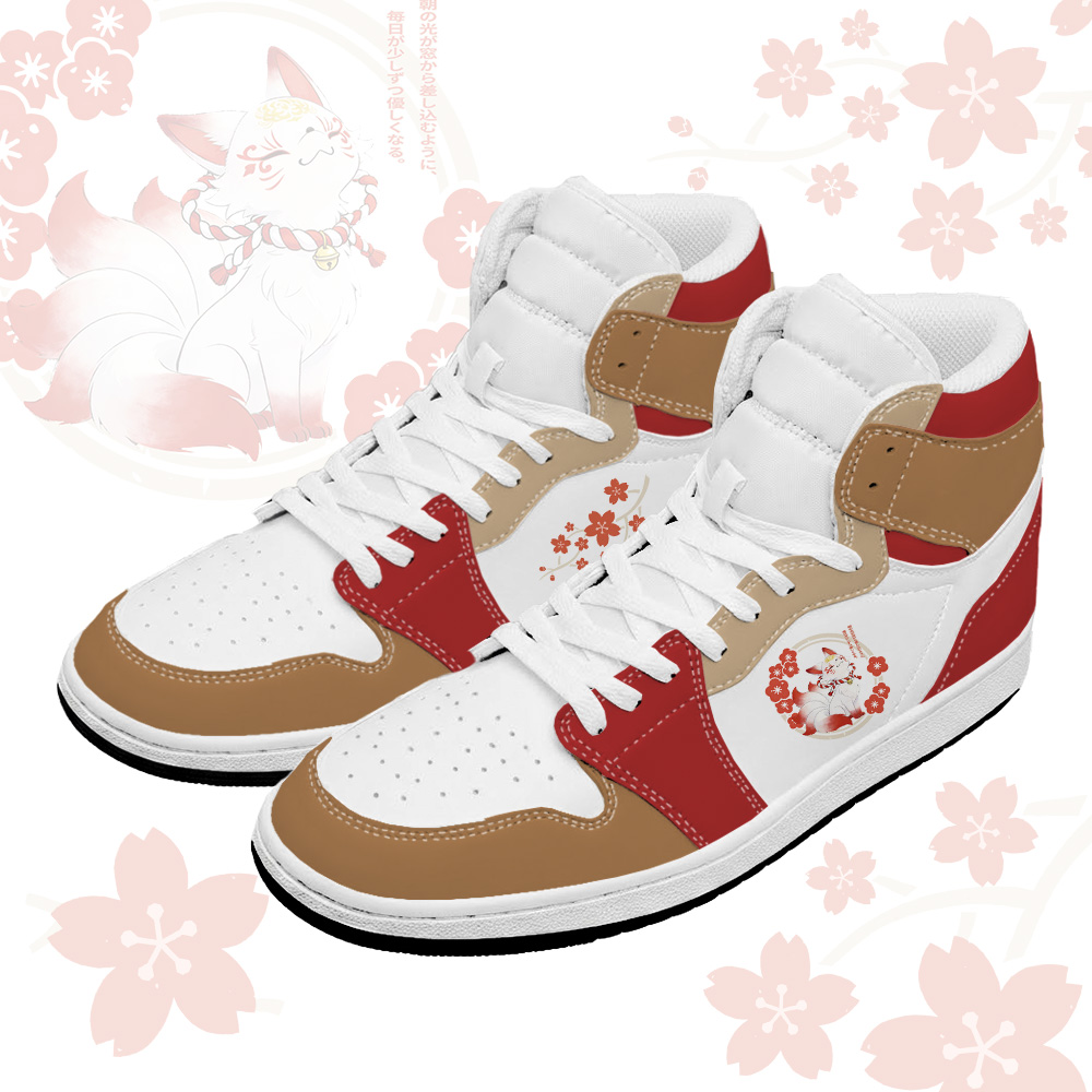 Sakura Modakawa High Top Canvas Schuhe mit neunschwänzigem Fuchs-Modifikationsdesign - Brown & Red - 48 - image 2
