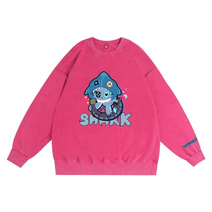 Verspieltes Hai-Grafik-Dunkelästhetisches Unisex-Vintage-Washed-Sweatshirt - Rose Red - 3XL - image 5