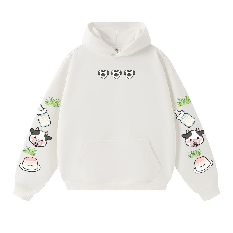 Entzückender warmer dicker Kapuzenpullover mit Kuhmilch-Grafik - White - 3XL - image 4