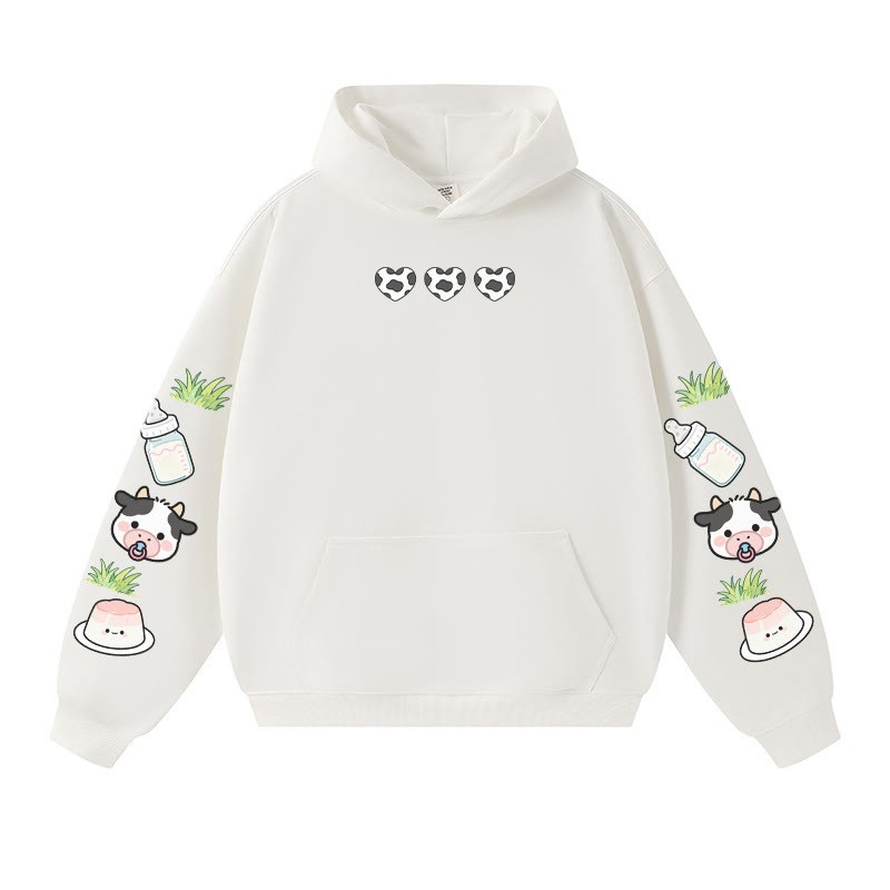 Entzückender warmer dicker Kapuzenpullover mit Kuhmilch-Grafik - White - 3XL - image 4