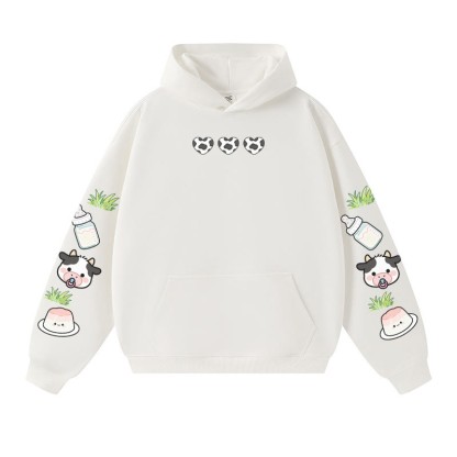 Entzückender warmer dicker Kapuzenpullover mit Kuhmilch-Grafik - White - 3XL - image 4