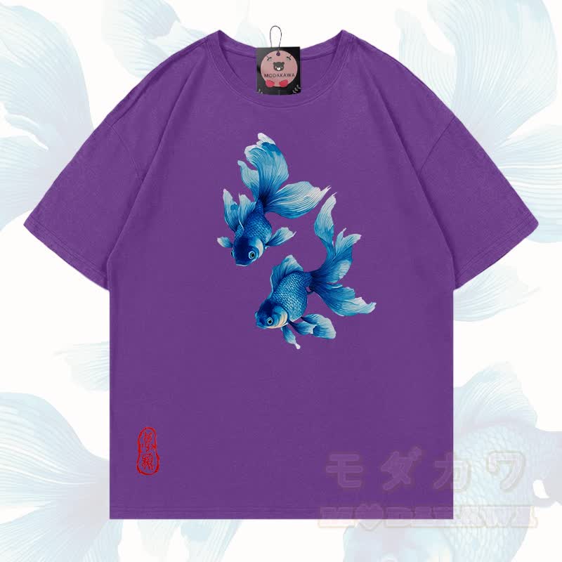 MODAKAWA Fisch-Grafik T-Shirt aus 100 % Baumwolle - Lila - 5XL - image 19