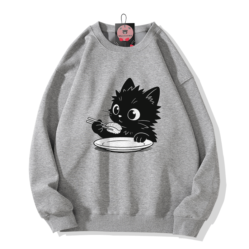 Modakawa Sweatshirt mit Foodie-Katzen-Grafik - Grey - 5XL - image 4
