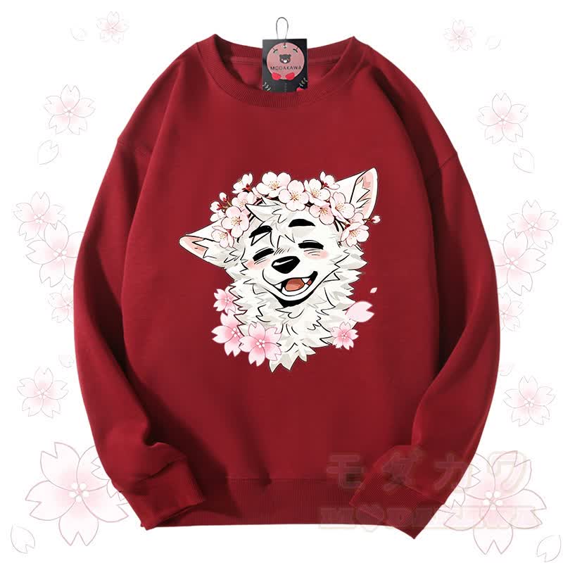 MODAKAWA X atka Sakura Wolf Graphic Unisex Sweatshirt - Rot - 3XL - image 7