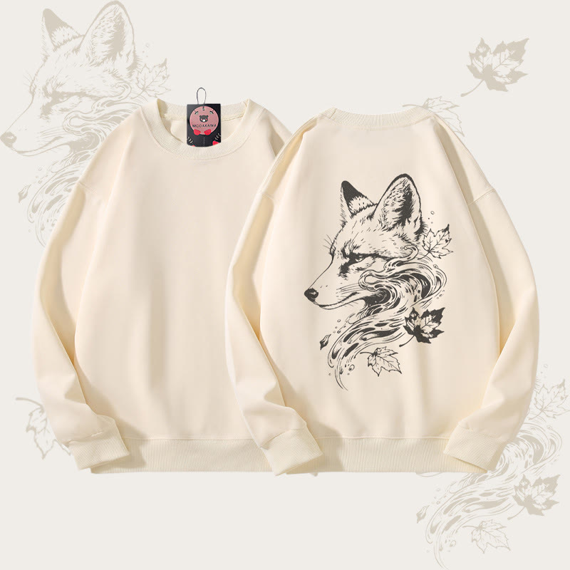 MODAKAWA Unisex-Sweatshirt mit Blätter- und Fuchsmotiv - Beige - 5XL - image 2