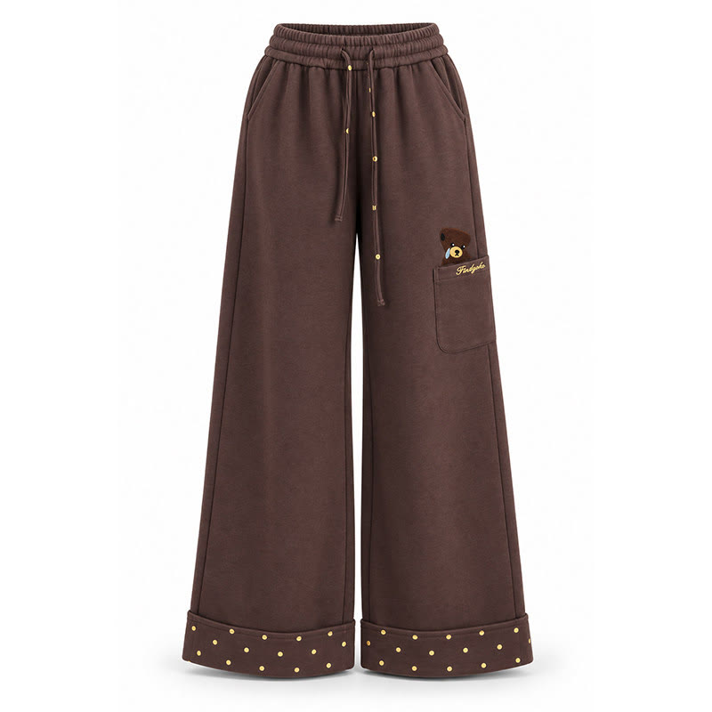 Sport-Jogginghose mit braunem Bärenmuster und Polka-Dot-Besatz - image 6