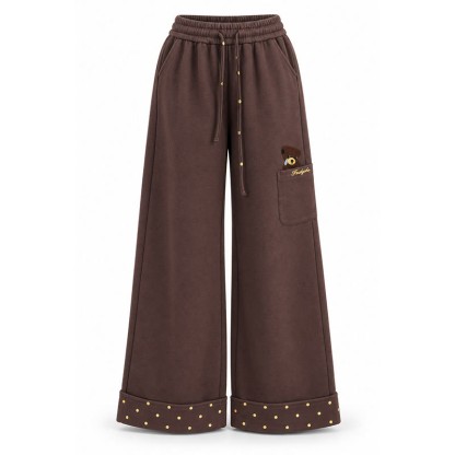 Sport-Jogginghose mit braunem Bärenmuster und Polka-Dot-Besatz - image 6