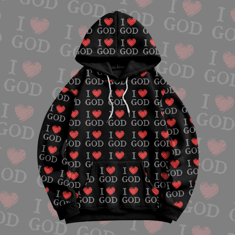 MODAKAWA „ I Love God“ Pullover-Hoodie mit Allover-Print - Black - 8XL - image 4