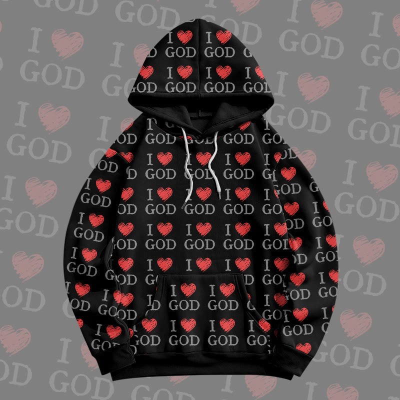 MODAKAWA „ I Love God“ Pullover-Hoodie mit Allover-Print - Black - 8XL - image 4