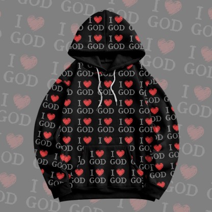 MODAKAWA „ I Love God“ Pullover-Hoodie mit Allover-Print - Black - 8XL - image 4