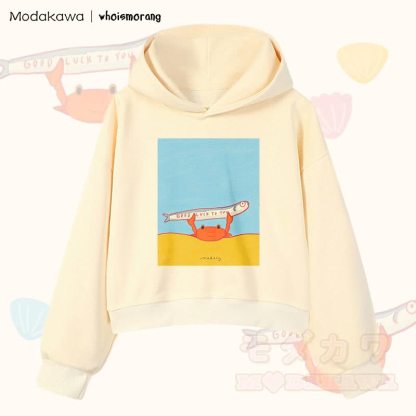 MODAKAWA X whoismorang GOOD LUCK TO YOU – Kurzer Baumwoll-Hoodie mit Krabbenmotiv und Fischmotiv - Aprikose - 3XL - image 3