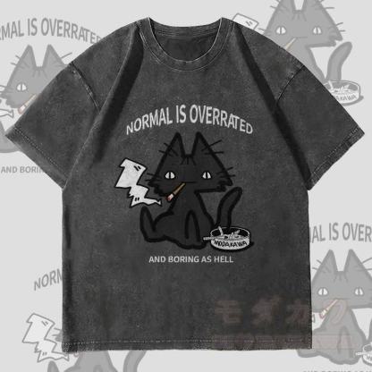 MODAKAWA NORMAL IST ÜBERBEWERTET Rauchende Katze Grafik Unisex Vintage Washed T-Shirt - Schwarz - 4XL - image 4