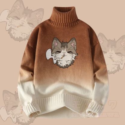 MODAKAWA Smoking Cat Farbverlauf-Strick-Rollkragenpullover - Khaki - 4XL - image 3